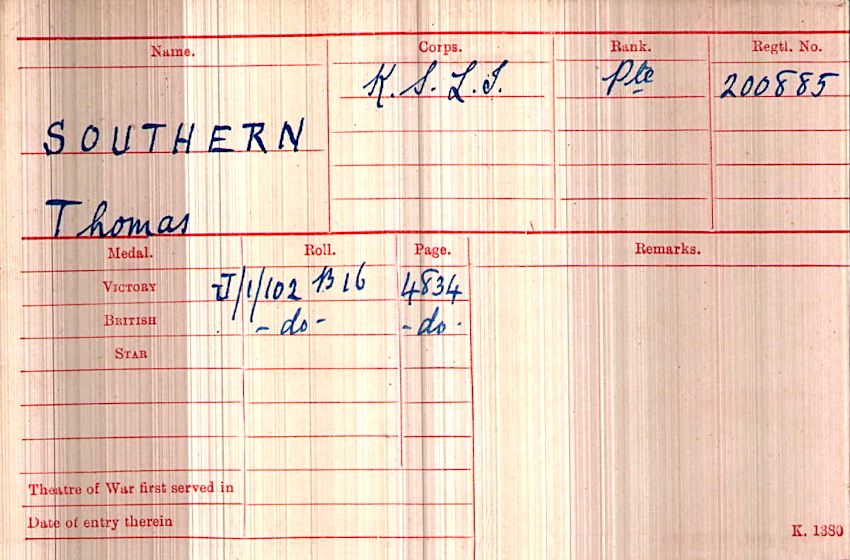 WWI Medal Rolls Index Card